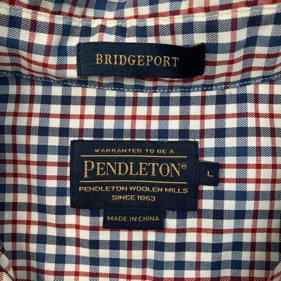 Pendleton Shirt Mens L Large Blue Red Plaid Bridgeport Button Down Long Sleeve - Picture 4 of 10
